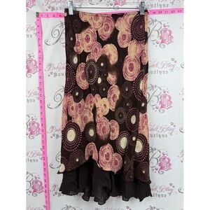 Monte skirt circles tie dye flowy fairy Boho Floral Midi Skirt in Brown and Pink